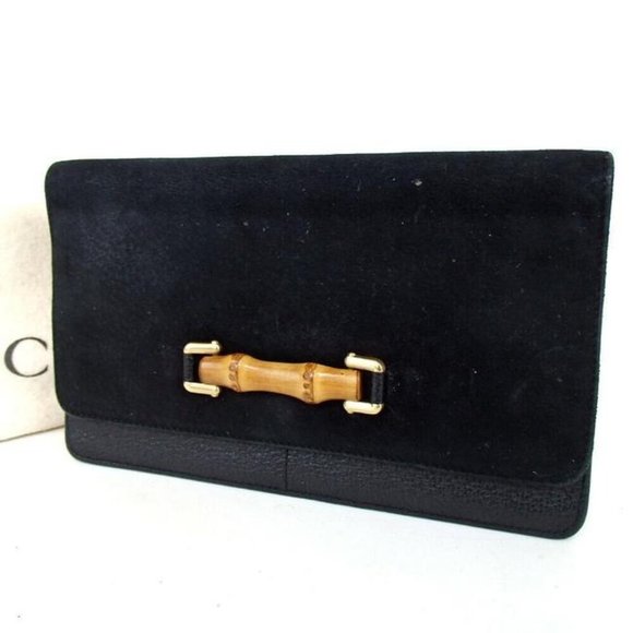 GUCCI Black Leather Suede w Bamboo Belt Loop Bag - Picture 1 of 8